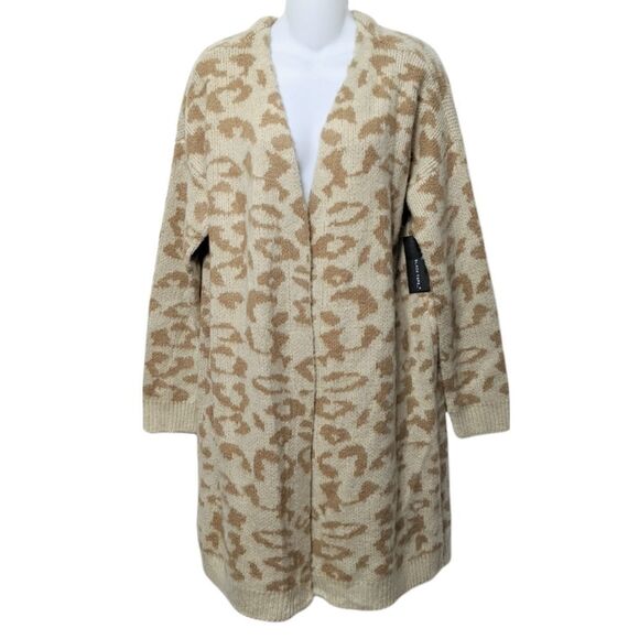 NWT BLACK TAPE Animal Print Neutral Tan Open Long Cardigan L - Picture 2 of 7